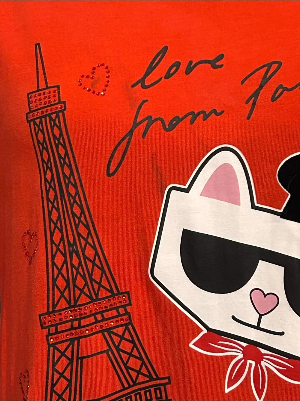 Karl Lagerfeld Kids Red Paris Cat Graphic Tee Size Medium